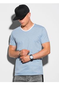 Ombre Clothing - T-shirt męski bawełniany - błękitny V4 S1385 - XXL. Kolor: niebieski. Materiał: bawełna. Styl: klasyczny