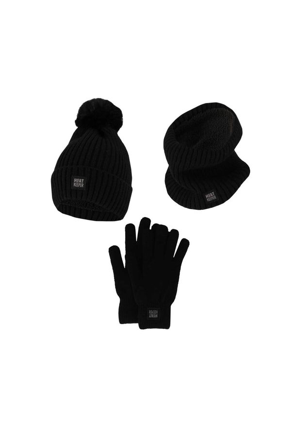 HEAT KEEPER - Zestaw Damski Rękawiczki/Czapka/Chusta. Kolor: czarny. Materiał: poliakryl. Sezon: zima. Styl: sportowy