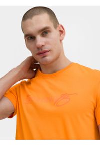 4f - T-shirt regular z bawełny organicznej męski. Kolor: pomarańczowy. Materiał: bawełna. Wzór: nadruk #2