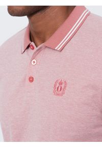 Ombre Clothing - Melanżowa koszulka męska polo z kontrastowym kołnierzykiem - różowa V2. Typ kołnierza: kołnierzyk kontrastowy, polo. Kolor: różowy. Materiał: bawełna. Wzór: melanż