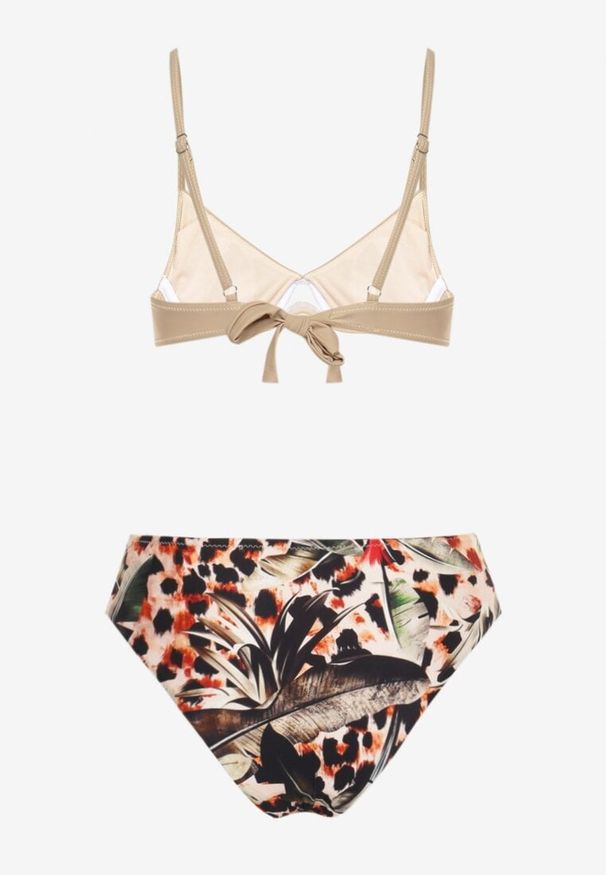 Born2be - Ciemnobeżowe Bikini Strój Kąpielowy Dwuczęściowy z Ozdobnymi Figami Piavera. Kolor: beżowy. Wzór: aplikacja