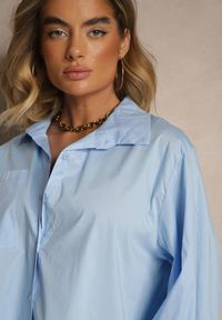 Renee - Niebieska Koszula z Bawełny Ozdobiona Falbankami i Marszczeniami Liorale. Okazja: na co dzień. Typ kołnierza: kołnierz z falbankami. Kolor: niebieski. Materiał: bawełna. Wzór: aplikacja. Styl: elegancki, casual #4