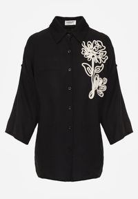 Born2be - Czarna Wiszkowa Koszula Nietoperzowa z Regulowanymi Rękawami i Haftem Maryrenna. Okazja: na co dzień. Kolor: czarny. Materiał: jeans, len. Wzór: haft. Styl: casual, klasyczny, elegancki #3
