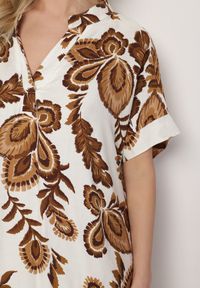 Born2be - Brązowa Sukienka z Wiskozą i Lnem Pudełkowa z Kieszeniami w Kwiatowy Wzór Boho Natundelia. Okazja: na co dzień. Kolor: brązowy. Materiał: len, wiskoza. Wzór: kwiaty. Styl: boho #6