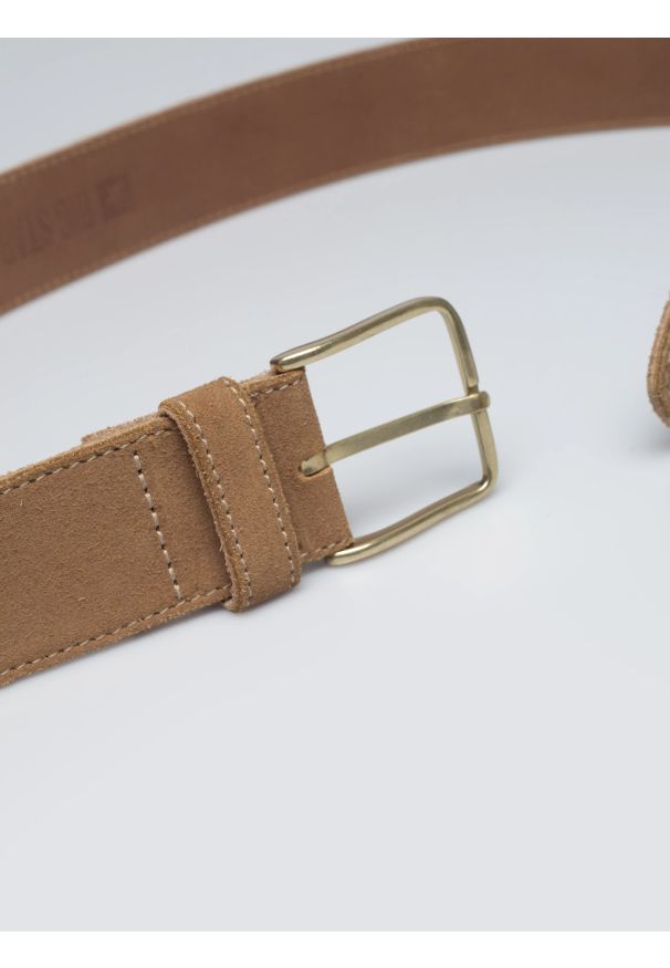 Big-Star - Pasek damski skórzany zamszowy beżowy Odina 801. Kolor: beżowy. Materiał: skóra, zamsz