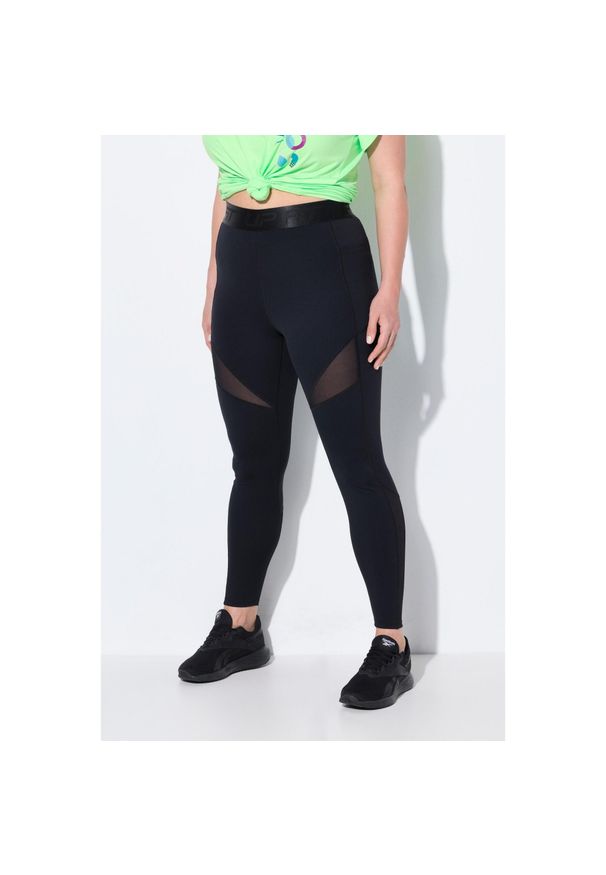 ULLA POPKEN - Damskie Legginsy sportowe wstawka z siateczki szybkoschnące z recyklingu. Kolekcja: plus size. Kolor: czarny. Materiał: elastan, poliamid, materiał