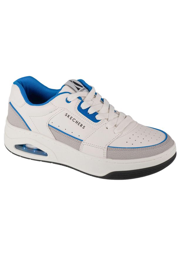 skechers - Męskie UNO COURT LOW-POST Sneakersy Biały/Niebieski. Kolor: biały, wielokolorowy, niebieski. Materiał: guma, materiał, skóra, poliester. Szerokość cholewki: normalna