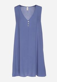 Born2be - Niebieska Rozkloszowana Sukienka z Bawełny z Ozdobnymi Guzikami Folusae. Okazja: na co dzień. Typ kołnierza: dekolt w serek. Kolor: niebieski. Materiał: bawełna. Sezon: wiosna, lato. Typ sukienki: proste. Styl: klasyczny, casual, elegancki #2