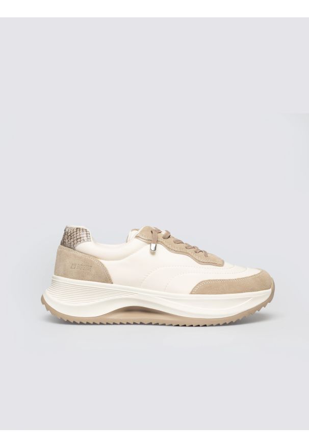 Big-Star - Sneakersy damskie ze skóry naturalnej beżowe RR274A344 800. Okazja: na co dzień. Nosek buta: okrągły. Zapięcie: sznurówki. Kolor: beżowy. Materiał: skóra. Sport: turystyka piesza