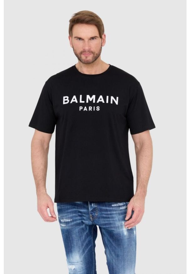 Balmain - BALMAIN Czarny t-shirt męski z logo, Rozmiar 2XL. Kolor: czarny