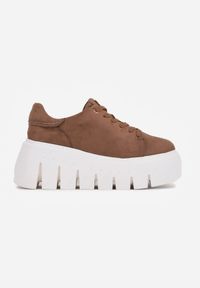 Born2be - Ciemnobeżowe Sneakersy VICES na Grubej Tłoczonej Podeszwie Cheka. Okazja: na co dzień. Zapięcie: sznurówki. Kolor: beżowy. Materiał: jeans #4