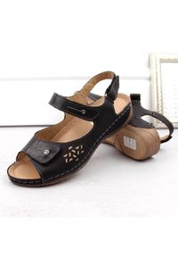 Skórzane komfortowe sandały damskie na rzepy czarne Helios 266-2.011. Zapięcie: rzepy. Kolor: czarny. Materiał: skóra #4