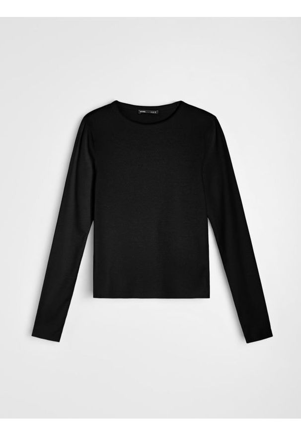 Sinsay - Bawełniana koszulka z długim rękawem - czarny. Kolor: czarny. Materiał: bawełna. Długość rękawa: długi rękaw. Długość: długie