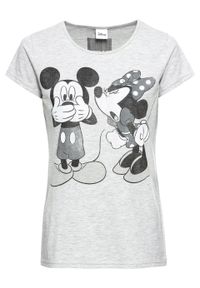 Shirt z nadrukiem Myszki Miki bonprix jasnoszary melanż z nadrukiem. Kolor: szary. Wzór: nadruk, melanż #1