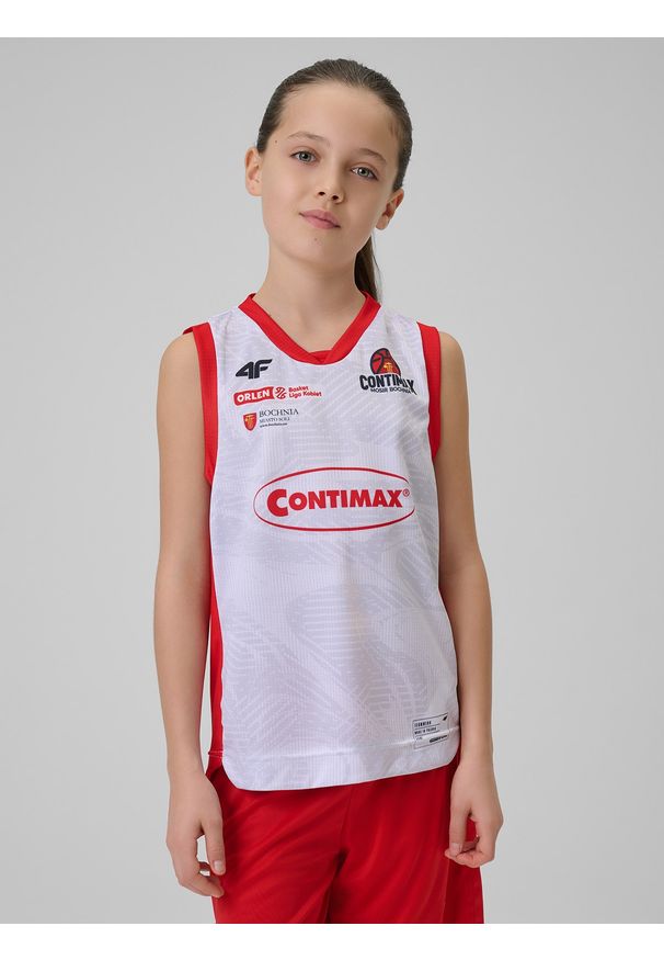 4f - 4F Koszulka meczowa replika domowa z sezonu 2025/26 dziecięca 4F x MOSiR Bochnia - biała 122/128 (6-8 lat). Kolor: biały. Materiał: materiał. Wzór: nadruk. Sezon: lato. Sport: bieganie, fitness
