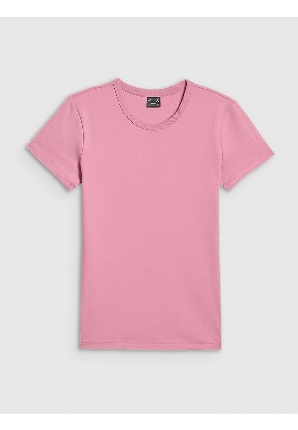 4f - 4F T-shirt slim gładki damski - różowy S. Okazja: na co dzień. Kolor: różowy. Materiał: bawełna, materiał. Długość: długie. Wzór: gładki. Styl: klasyczny, casual