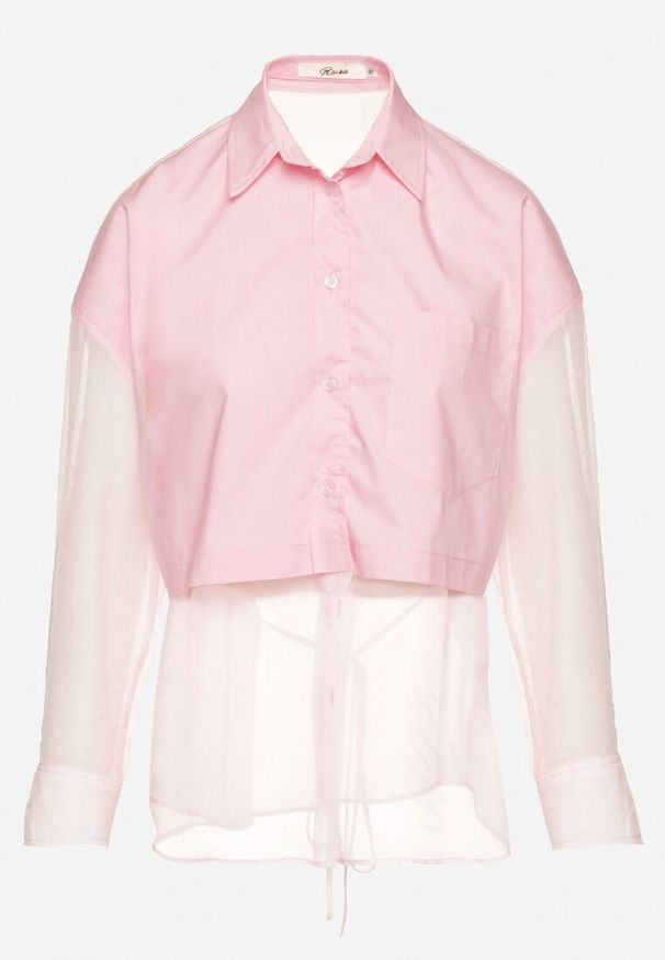 Born2be - Różowa Koszula z Transparentnymi Rękawami Silomea. Okazja: na co dzień. Kolor: różowy. Materiał: jeans. Wzór: aplikacja. Styl: casual