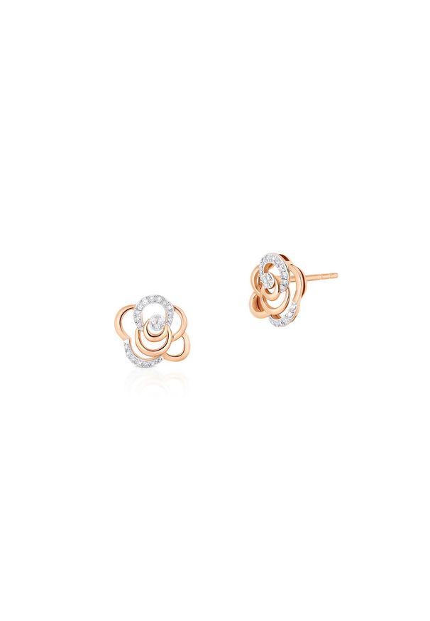 W.KRUK Złote Kolczyki - złoto 585, Diament 0,09ct - ZUF/KB+07BK. Materiał: złote. Kolor: złoty. Wzór: ażurowy, aplikacja, kwiaty. Kamień szlachetny: diament