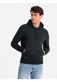 Ombre Clothing - Męska dresowa bluza kangurka z kapturem BASIC – czarna V9 - Rozmiar: M. Okazja: na co dzień. Typ kołnierza: kaptur. Kolor: czarny. Materiał: dresówka. Wzór: jednolity. Styl: sportowy, casual #3