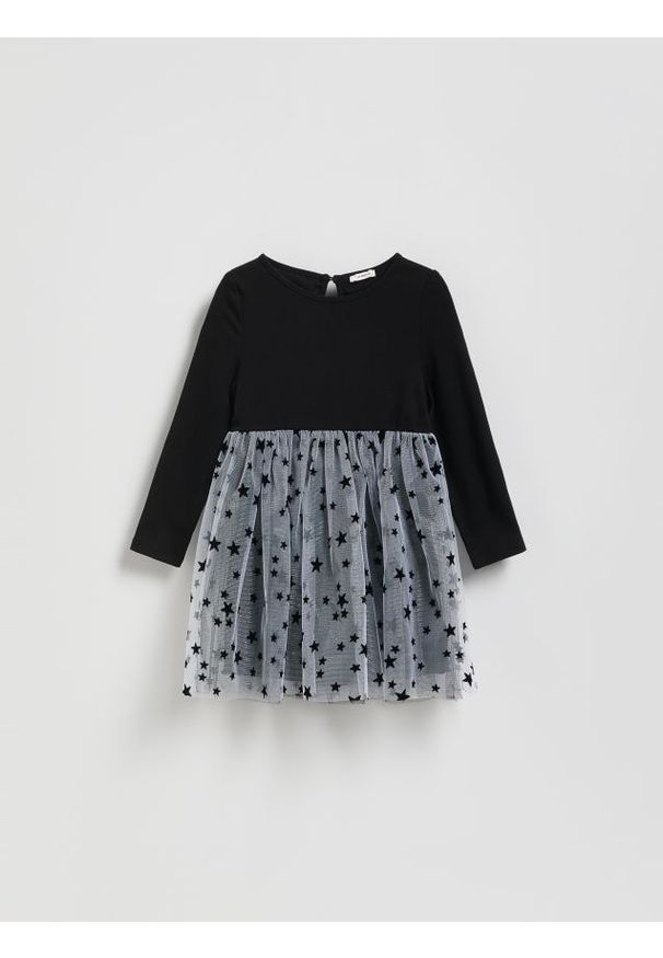 Reserved - Sukienka z tiulowym dołem - czarny. Kolor: czarny. Materiał: tiul