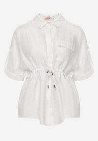 Renee - Biała Koszula z Bawełną o Nietoperzowym Kroju z Wiązaniem w Stylu Utility Kelathe. Kolor: biały. Materiał: bawełna #3