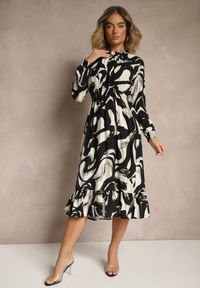 Renee - Czarna Sukienka z Bawełną i Abstrakcyjnym Wzorem Tersedi. Okazja: na co dzień. Kolor: czarny. Materiał: bawełna. Styl: klasyczny, casual, elegancki