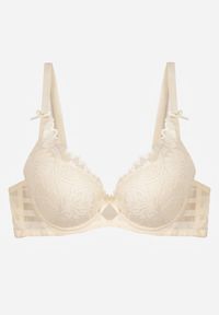 Born2be - Jasnobeżowy Biustonosz Koronkowy z Kokardkami Themikaia. Kolor: beżowy. Materiał: koronka #4