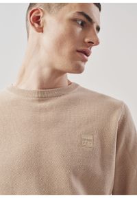 Ochnik - Beżowy bawełniany sweter męski z logo. Kolor: beżowy. Materiał: bawełna. Długość: długie. Wzór: aplikacja #4