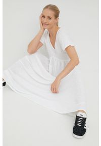 Deha sukienka kolor biały midi rozkloszowana. Kolor: biały. Materiał: materiał. Długość rękawa: na ramiączkach. Długość: midi #6
