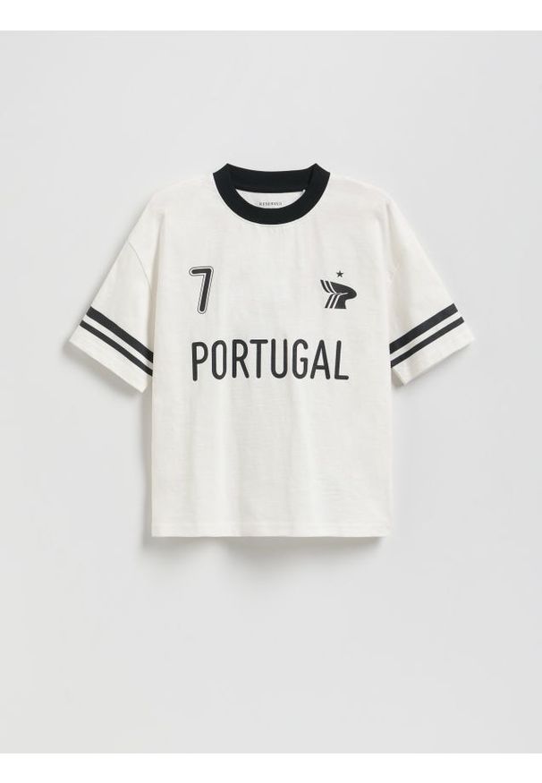 Reserved - T-shirt z nadrukiem - złamana biel. Materiał: bawełna, dzianina. Wzór: nadruk