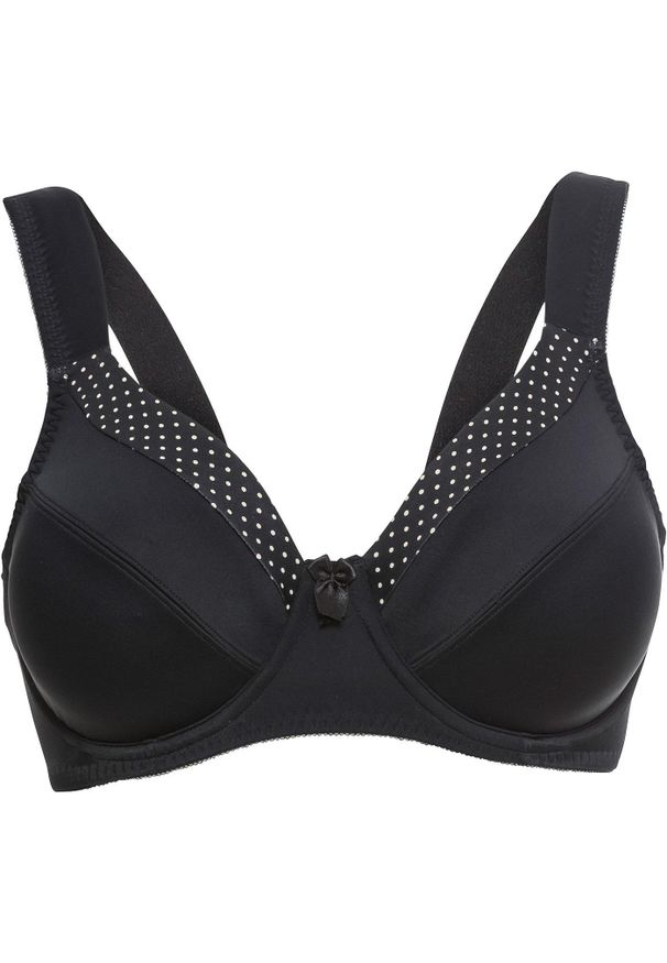 bonprix - Biustonosz minimizer z wyściełanymi ramiączkami. Kolor: czarny. Wzór: aplikacja, kropki