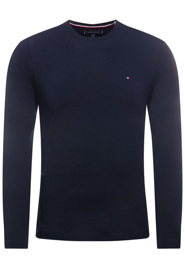TOMMY HILFIGER - Tommy Hilfiger Longsleeve Stretch Tee MW0MW10804 Granatowy Slim Fit. Kolor: niebieski. Materiał: bawełna. Długość rękawa: długi rękaw