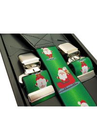 Modini - Zielone szelki w świąteczny wzór - Gwiazdory, Mikołaje SZ92. Kolor: zielony. Materiał: skóra, guma #1