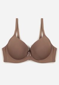 Born2be - Beżowy Klasyczny Biustonosz o Gładkim Wykończeniu z Kokardką Adothyia. Kolor: beżowy. Wzór: gładki #6