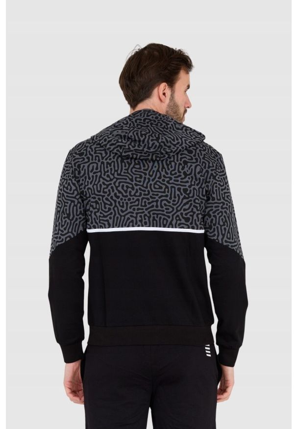 EA7 Emporio Armani - EA7 Męska czarno-szara bluza z kapturem w moro, Rozmiar M. Typ kołnierza: kaptur. Kolor: czarny. Wzór: moro