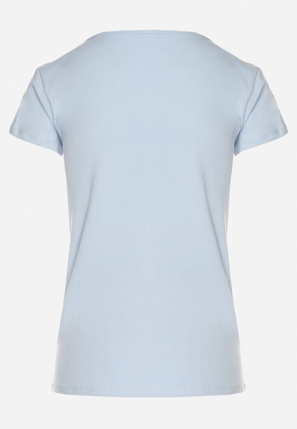 Born2be - Jasnoniebieski Bawełniany T-shirt z Trójkątnym Dekoltem Ulivaria. Okazja: na co dzień. Kolor: niebieski. Materiał: bawełna. Sezon: lato, wiosna. Styl: casual