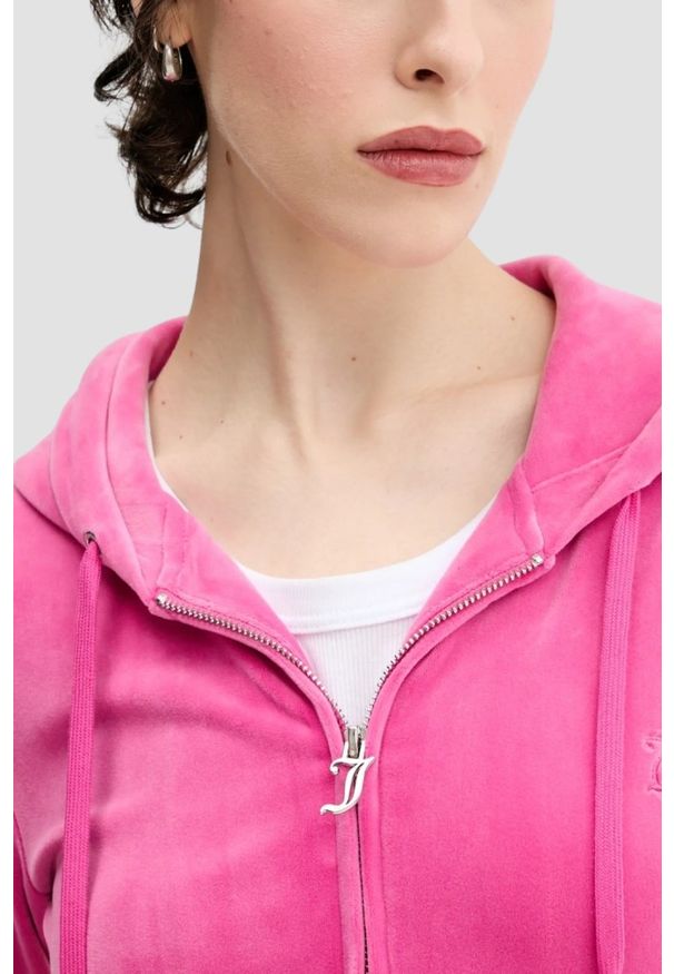 Juicy Couture - JUICY COUTURE Różowa bluza damska Robertson Hoodie, Rozmiar M. Okazja: na co dzień. Kolor: różowy. Materiał: materiał. Styl: casual, klasyczny