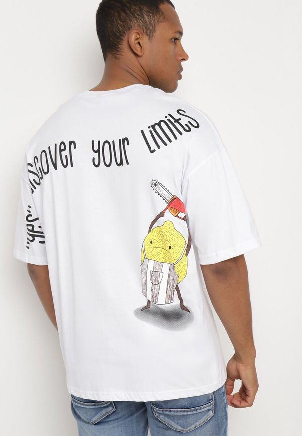 Born2be - Biała Bawełniana Koszulka T-shirt z Krótkim Rękawem z Nadrukiem na Plecach i Przodzie Civia. Okazja: na co dzień, na spotkanie biznesowe, do pracy. Kolor: biały. Materiał: bawełna. Długość rękawa: krótki rękaw. Długość: krótkie. Wzór: nadruk. Styl: casual, biznesowy, klasyczny