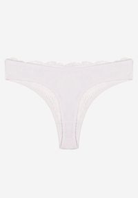 Renee - Białe Bawełniane Majtki Stringi z Koronką Ilwedana. Kolor: biały. Materiał: koronka, bawełna. Wzór: koronka #2