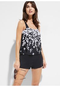 bonprix - Tankini (2 części) z szortami kąpielowymi. Kolor: biały. Długość rękawa: na ramiączkach. Wzór: nadruk, aplikacja. Styl: elegancki