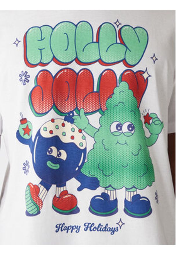 Jack & Jones T-Shirt Holiday Cartoon 12287550 Biały Relaxed Fit. Kolor: biały. Materiał: bawełna