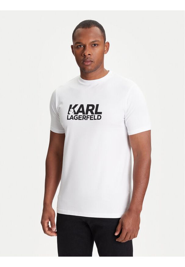 Karl Lagerfeld - KARL LAGERFELD T-Shirt 755087 553235 Biały Regular Fit. Typ kołnierza: dekolt w karo. Kolor: biały. Materiał: bawełna