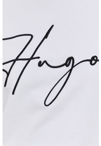 Hugo - HUGO bluza bawełniana damska kolor biały z aplikacją. Kolor: biały. Materiał: bawełna. Długość rękawa: długi rękaw. Długość: długie. Wzór: aplikacja #3