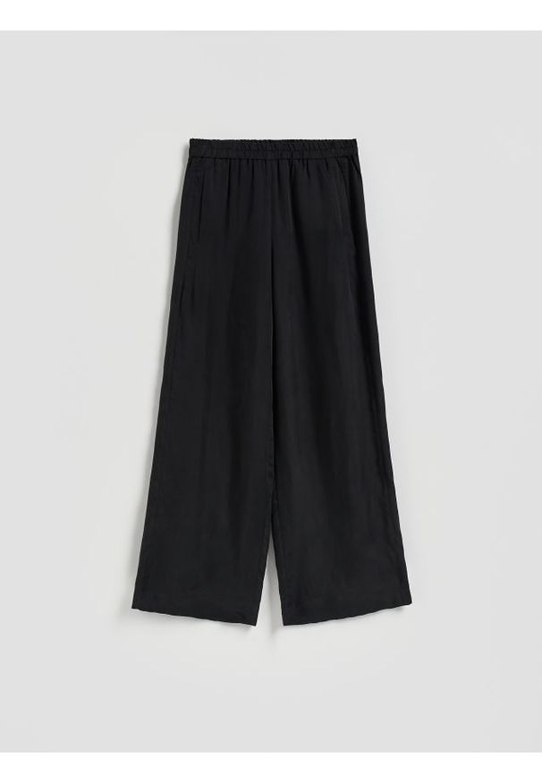 Reserved - LADIES` TROUSERS - czarny. Kolor: czarny. Materiał: tkanina