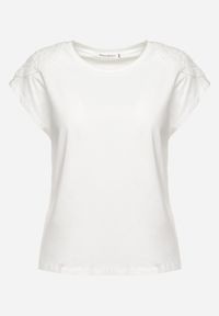 Born2be - Biały Bawełniany T-shirt z Ażurowym Wzorem i Krótkim Rękawem Timamla. Okazja: na co dzień. Kolor: biały. Materiał: bawełna. Długość rękawa: krótki rękaw. Długość: krótkie. Wzór: ażurowy. Styl: casual, elegancki #7