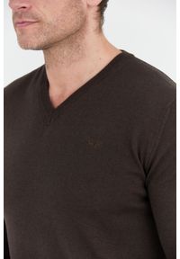 La Martina - LA MARTINA Brązowy sweter męski z wełną w serek, Rozmiar XXL. Typ kołnierza: dekolt w serek. Kolor: brązowy. Materiał: wełna #3