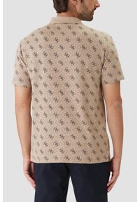 Guess - GUESS Beżowa męska koszulka polo w monogram 4G Jacquard, Rozmiar M. Okazja: na co dzień. Typ kołnierza: polo. Kolor: beżowy. Styl: elegancki, casual, klasyczny #2