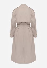 Renee - Beżowy Płaszcz Trencz z Bawełny i Wiskozy z Wiązanym Paskiem i Klapą Lissien. Kolor: beżowy. Materiał: wiskoza, bawełna #8