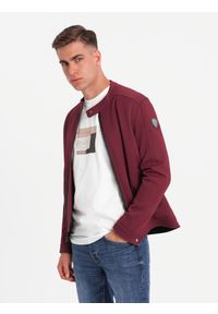 Ombre Clothing - Męska kurtka o kroju biker ze strukturalnego materiału – bordowa V2 - Rozmiar: XXL. Okazja: na co dzień. Typ kołnierza: kołnierzyk stójkowy. Kolor: czerwony. Materiał: materiał. Styl: casual, elegancki #6