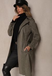 Renee - Zielony Płaszcz Usinlenne. Okazja: na co dzień. Kolor: zielony. Długość rękawa: długi rękaw. Długość: długie. Styl: casual